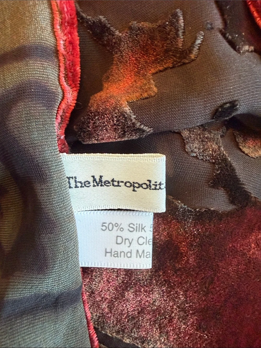 Vintage MoMA Velvet Burnout Scarf – Iridescent Silk Blend Devoré Ornate Folk Mot